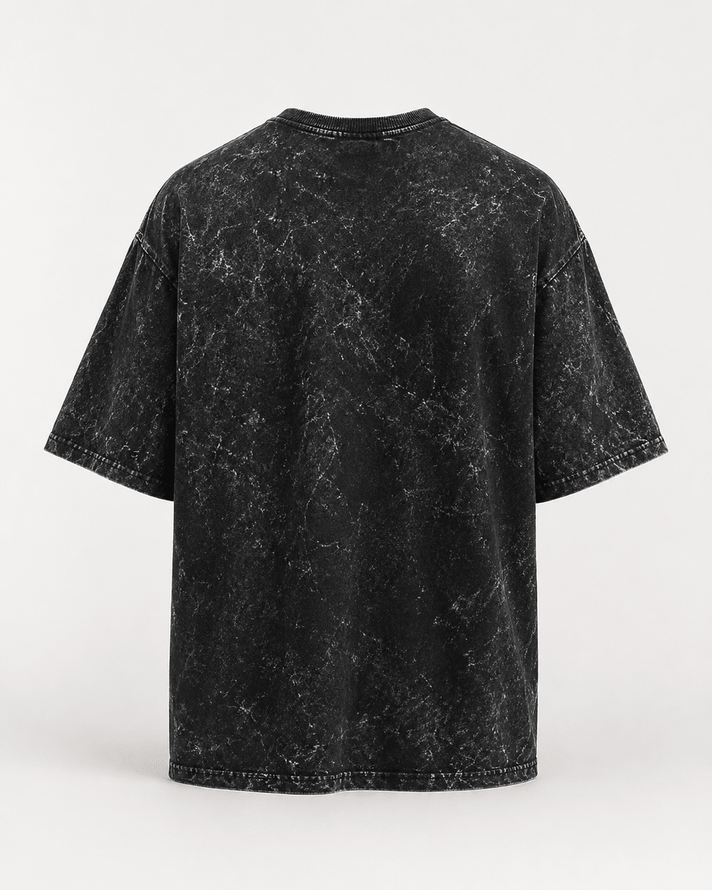 Back view of Black Acid Washed Oversized Tee with plain acid wash finish