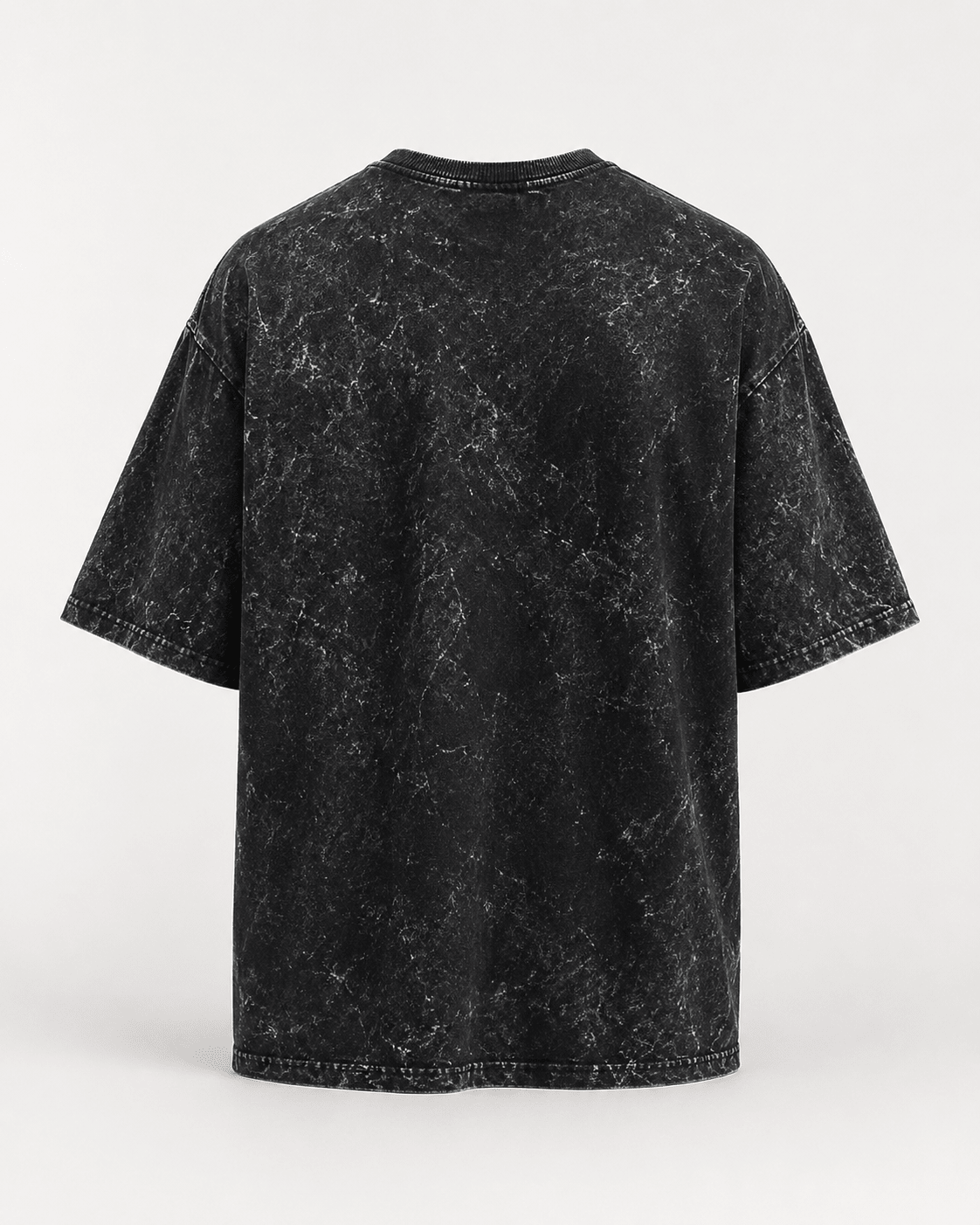 Back view of Black Acid Washed Oversized Tee with plain acid wash finish