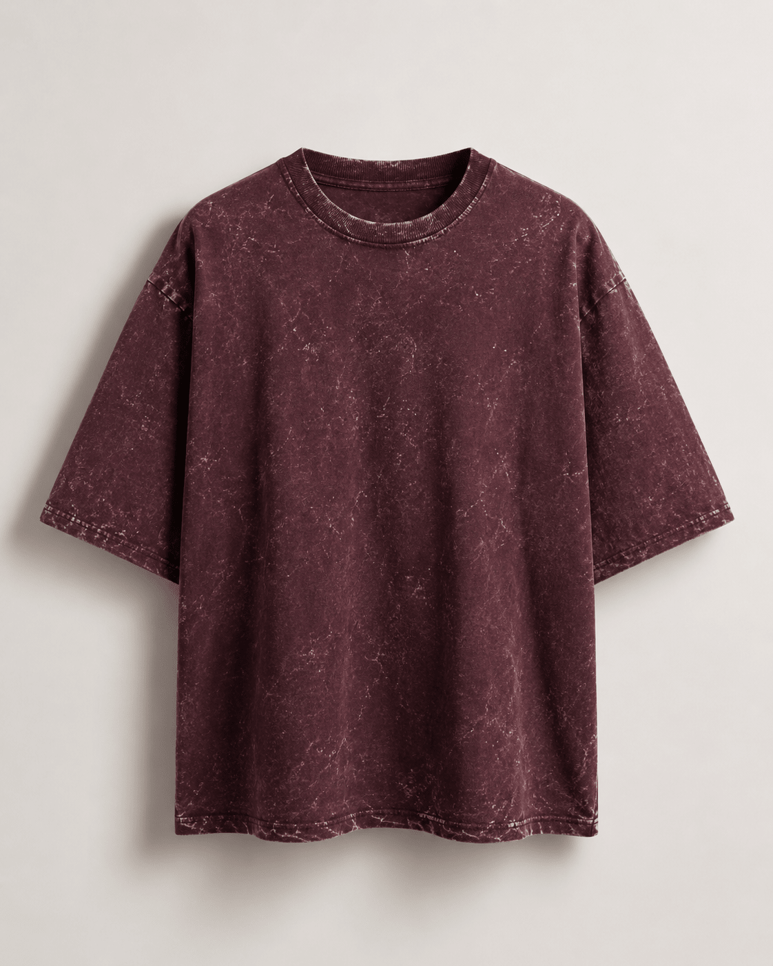 Product-only front view of Maroon Acid Washed Oversized Tee
