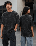 Indian male and female models wearing Black Acid Washed Oversized Tee