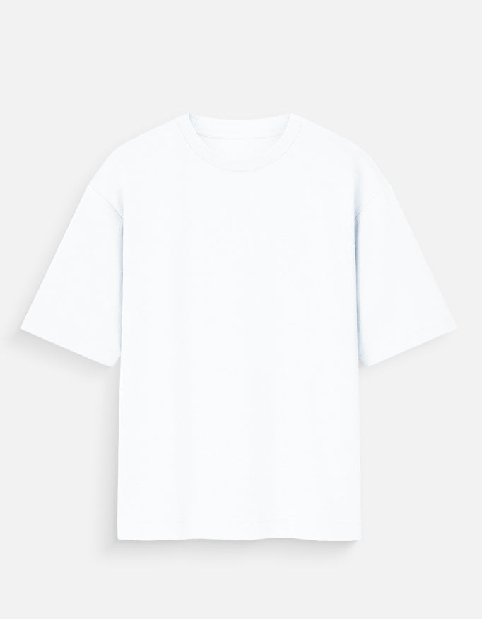 Plain front view of a white oversized t-shirt.