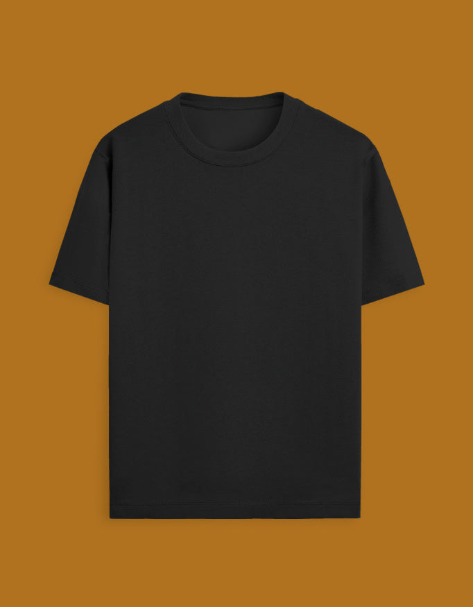 Plain front view of black standard crew cotton T-shirt by Wit Woven.