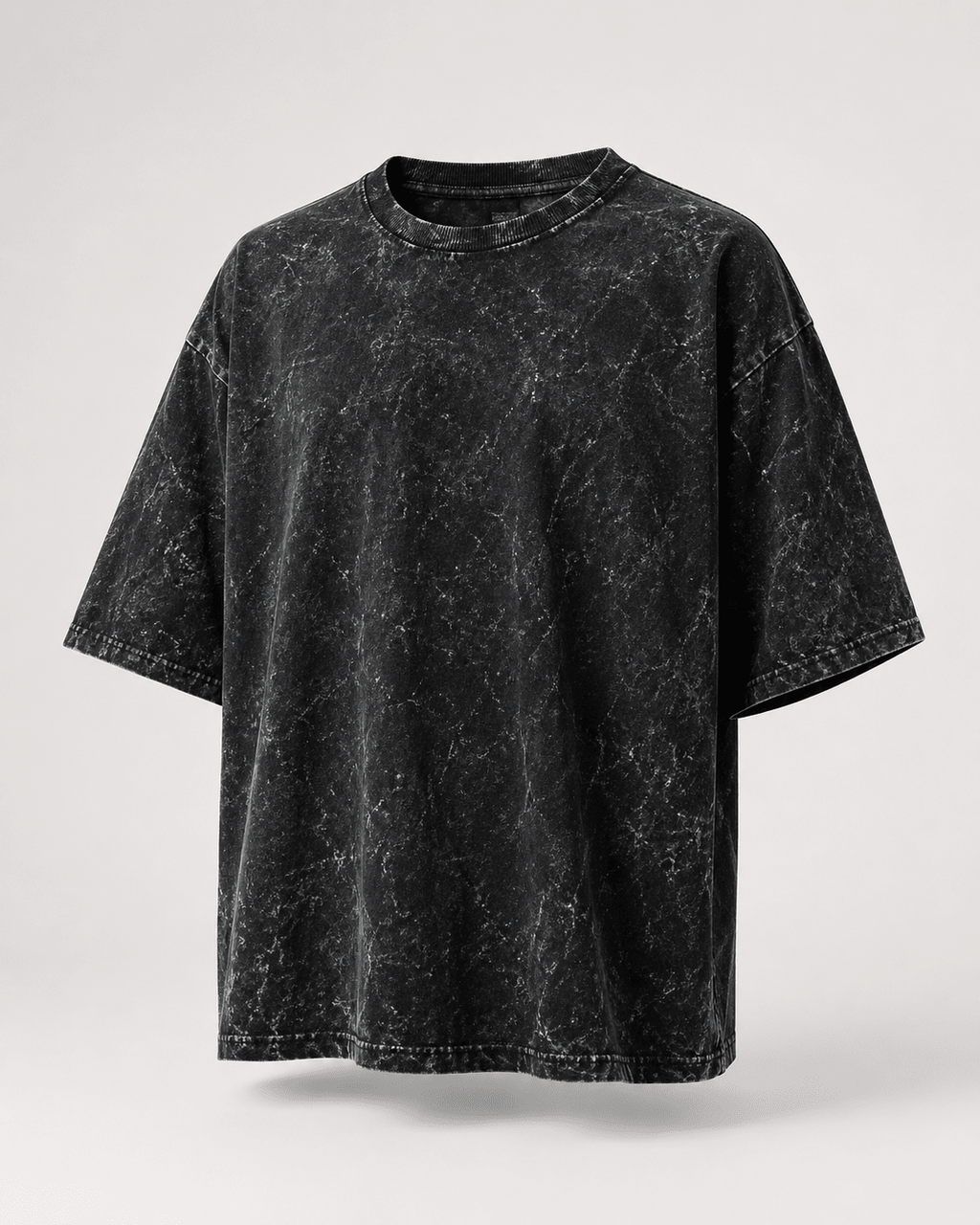 Product-only front view of Black Acid Washed Oversized Tee