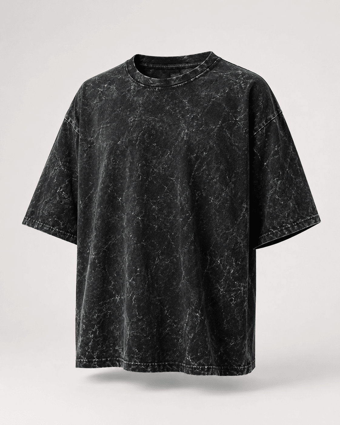 Product-only front view of Black Acid Washed Oversized Tee
